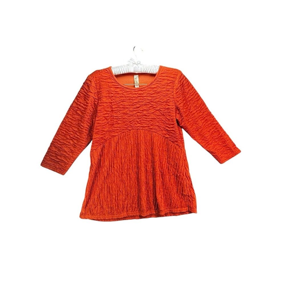 Endless Designs Textured Tunic Top Womens S Orange 3/4 Sleeve Babydoll Stretch